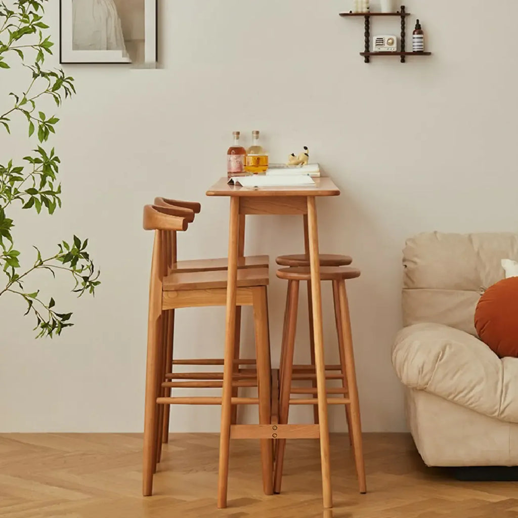 Scandinavian Cherry Wood Narrow Bar Table with Footrest for Dining