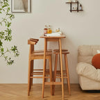 Scandinavian Cherry Wood Narrow Bar Table with Footrest for Dining
