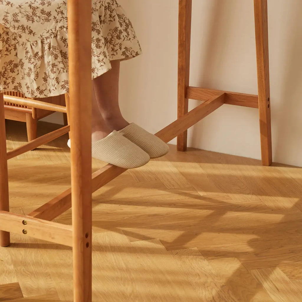 Scandinavian Cherry Wood Narrow Bar Table with Footrest for Dining