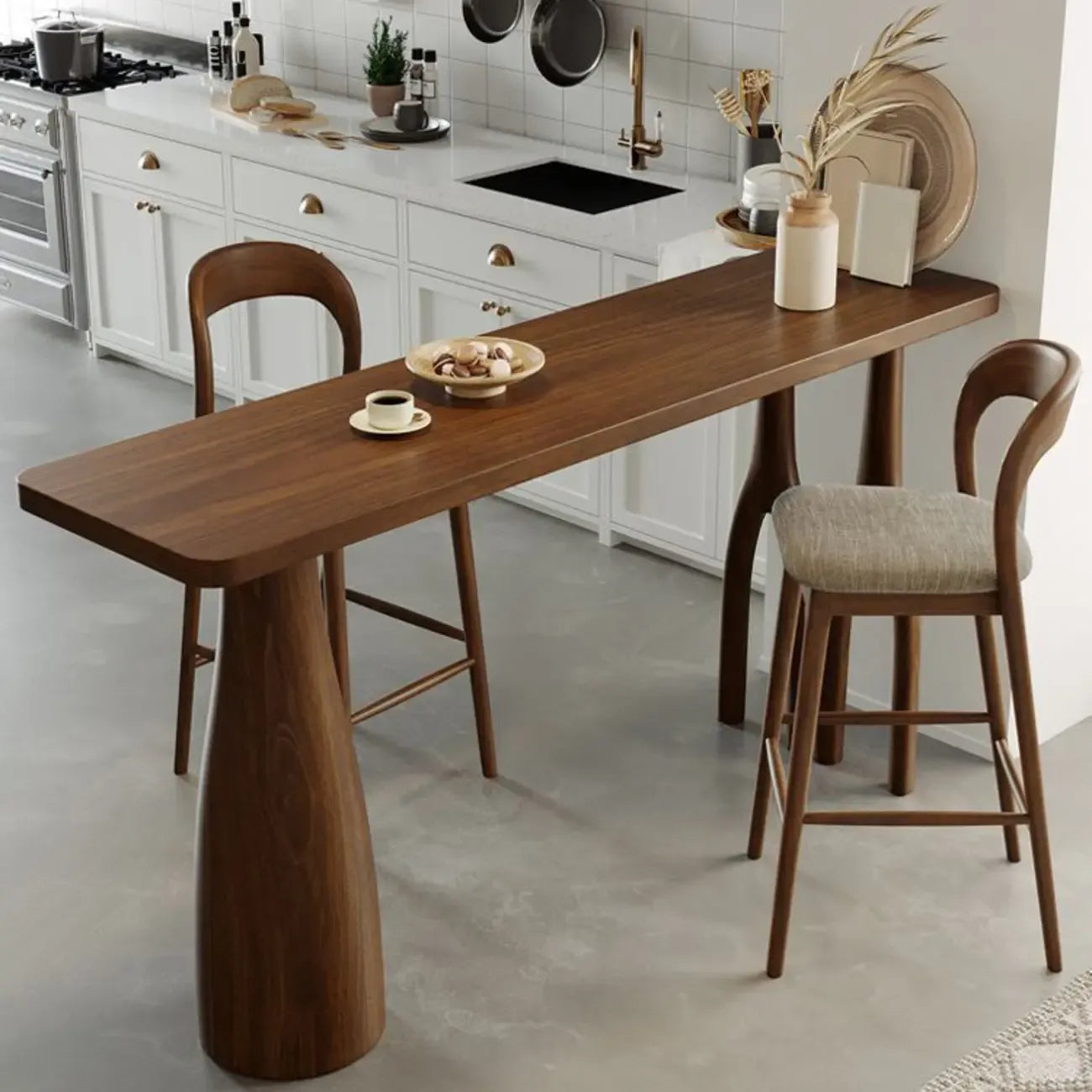 Nordic Wood Brown Rectangle Bistro Tables with 3 Legs for 4 People