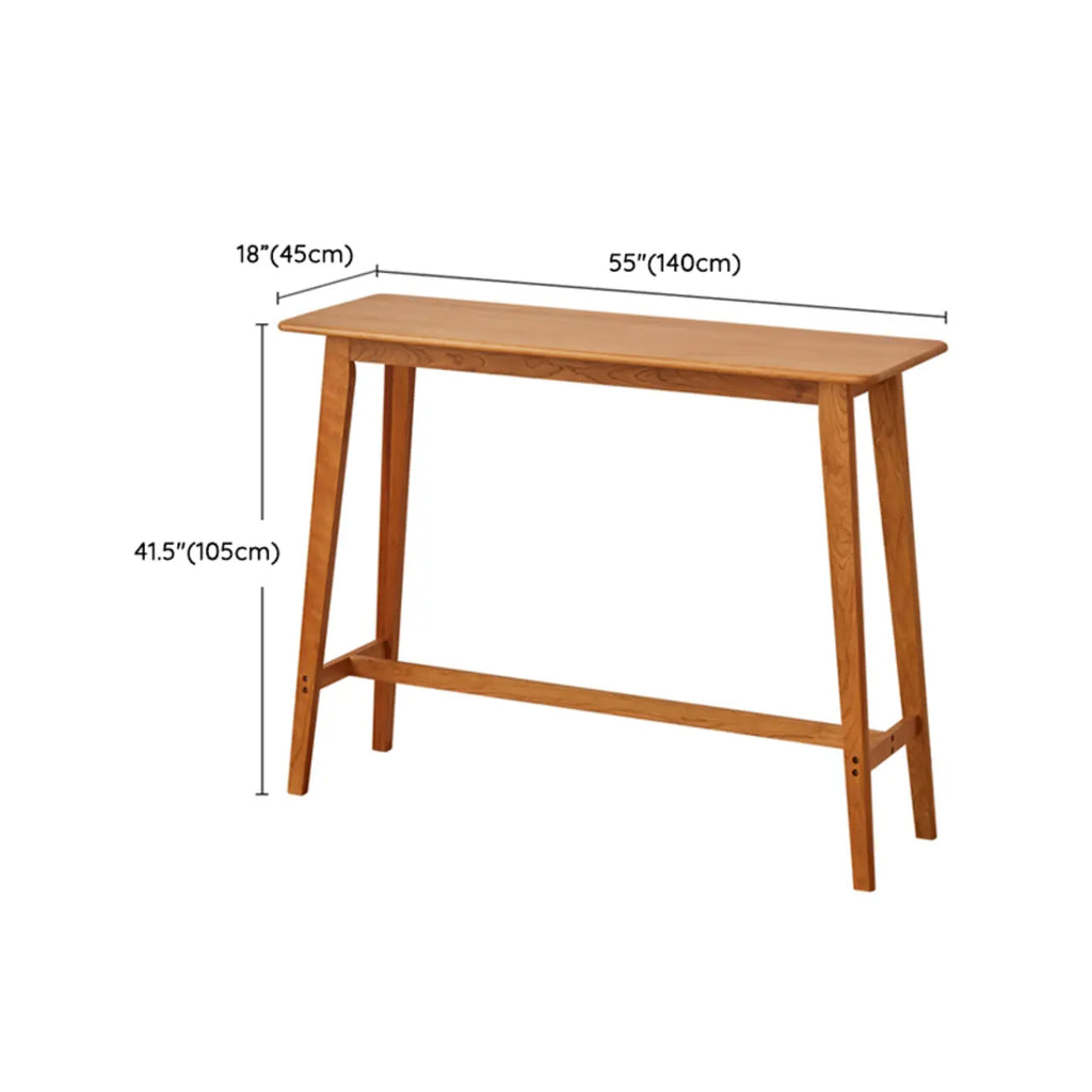 Scandinavian Cherry Wood Narrow Bar Table with Footrest for Dining