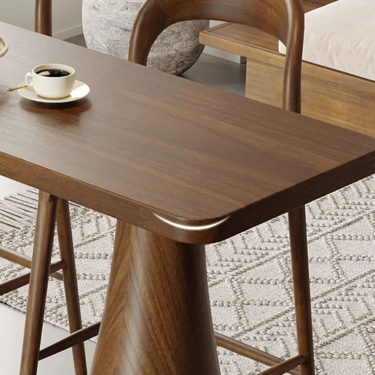 Nordic Wood Brown Rectangle Bistro Tables with 3 Legs for 4 People