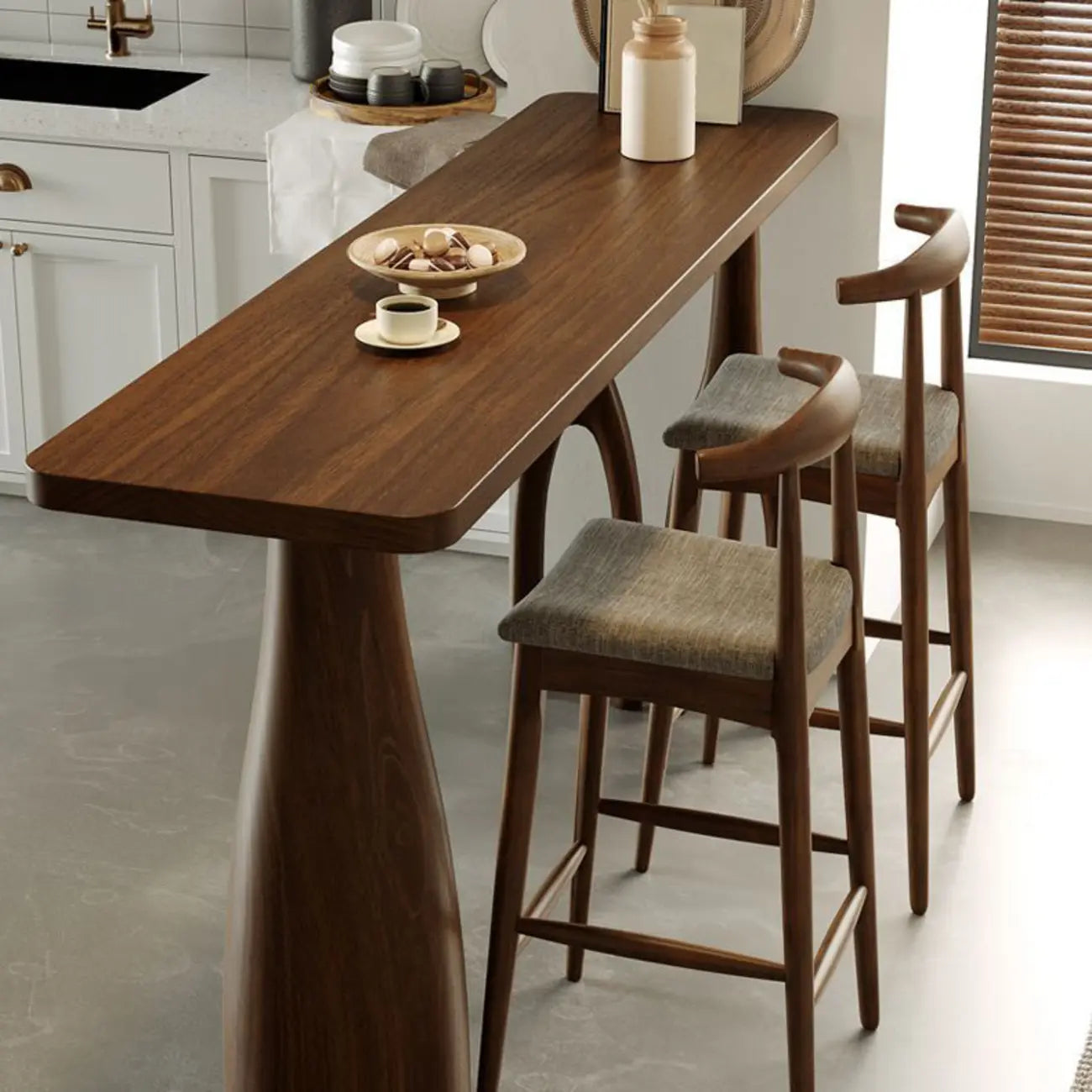 Nordic Wood Brown Rectangle Bistro Tables with 3 Legs for 4 People