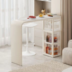 Nordic White Stone Sleek Bar Table with Glass Cabinet
