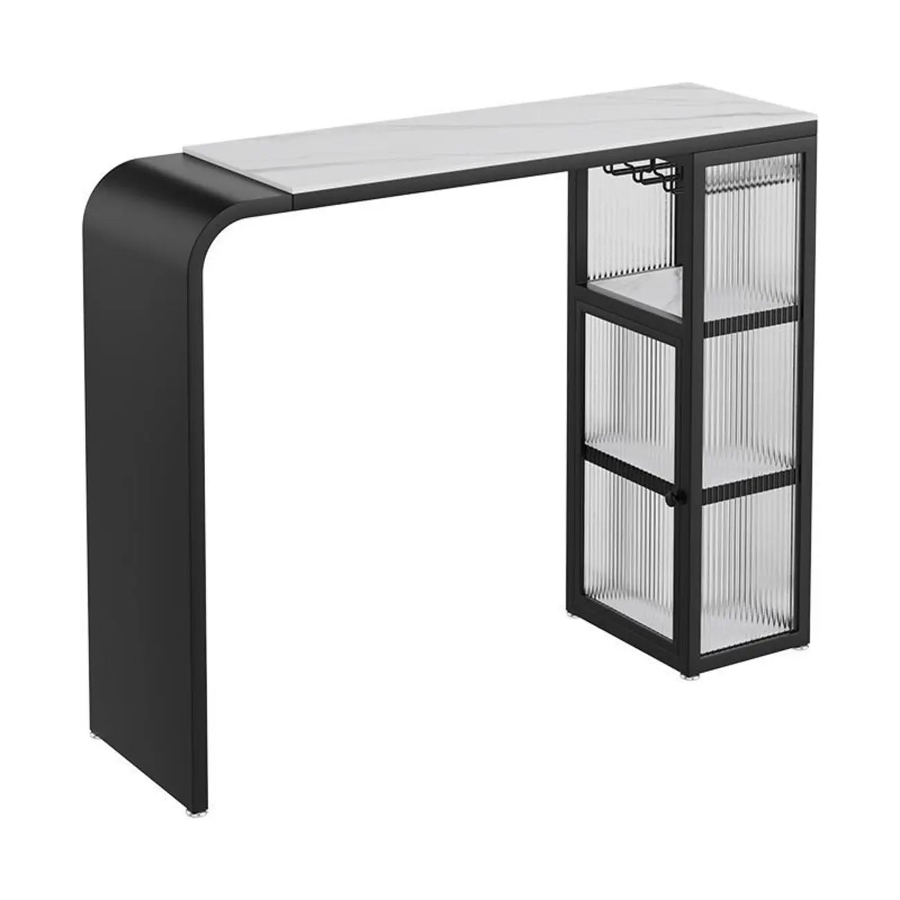 Nordic White Stone Sleek Bar Table with Glass Cabinet
