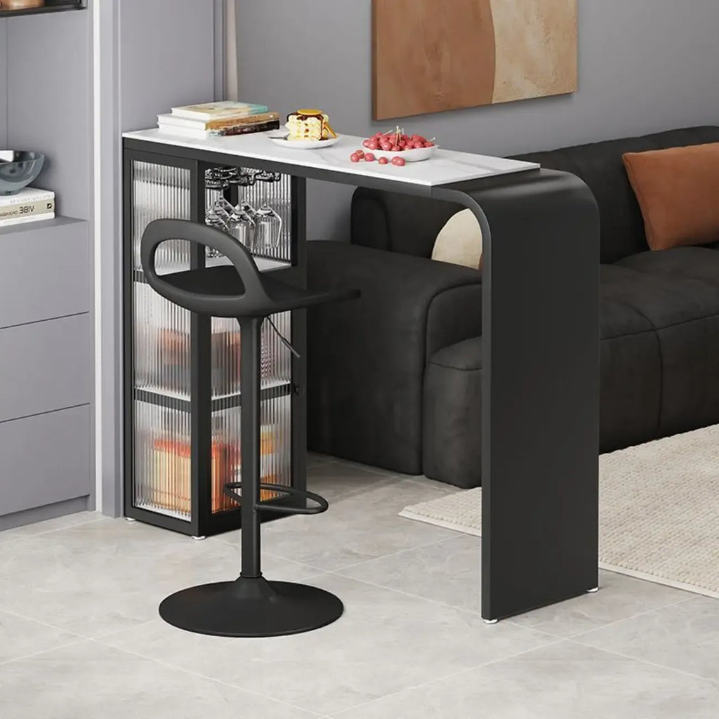 Nordic White Stone Sleek Bar Table with Glass Cabinet