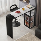 Nordic White Stone Sleek Bar Table with Glass Cabinet