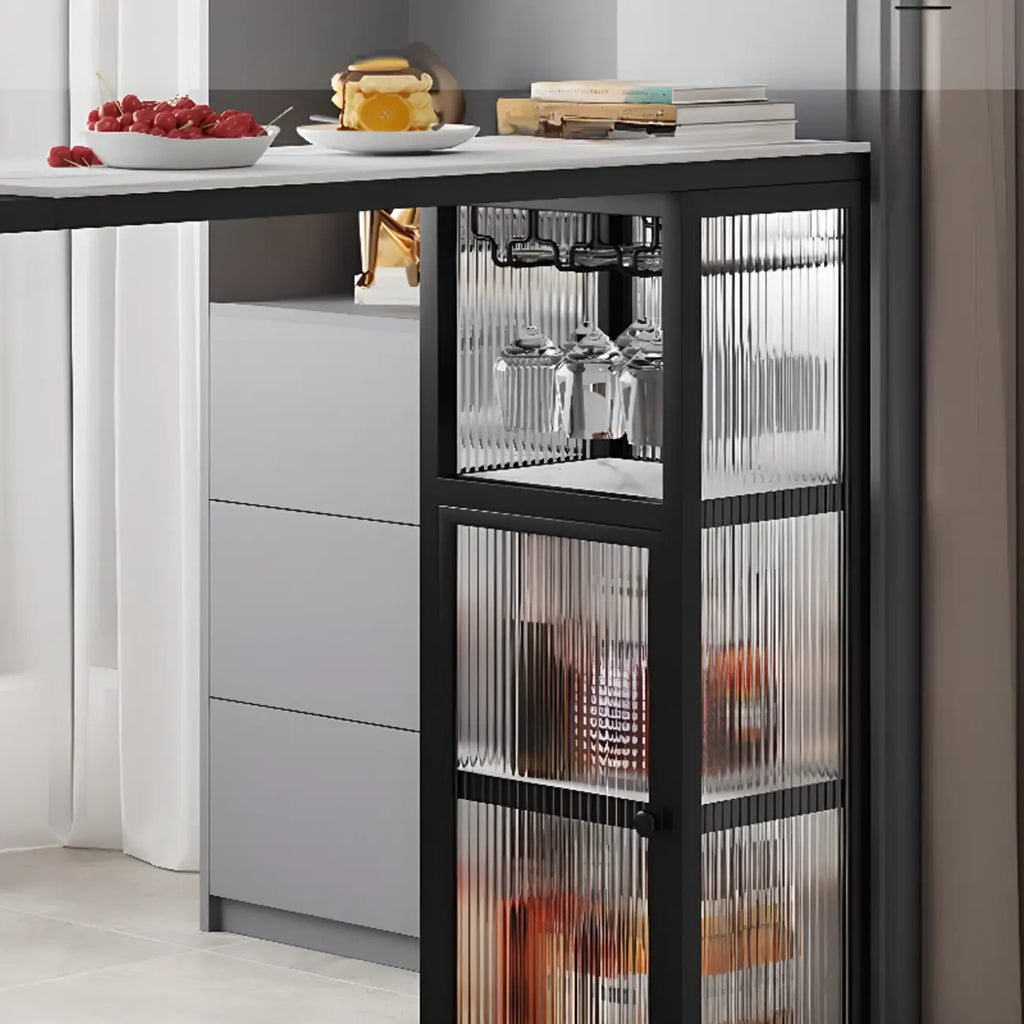 Nordic White Stone Sleek Bar Table with Glass Cabinet