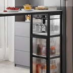 Nordic White Stone Sleek Bar Table with Glass Cabinet