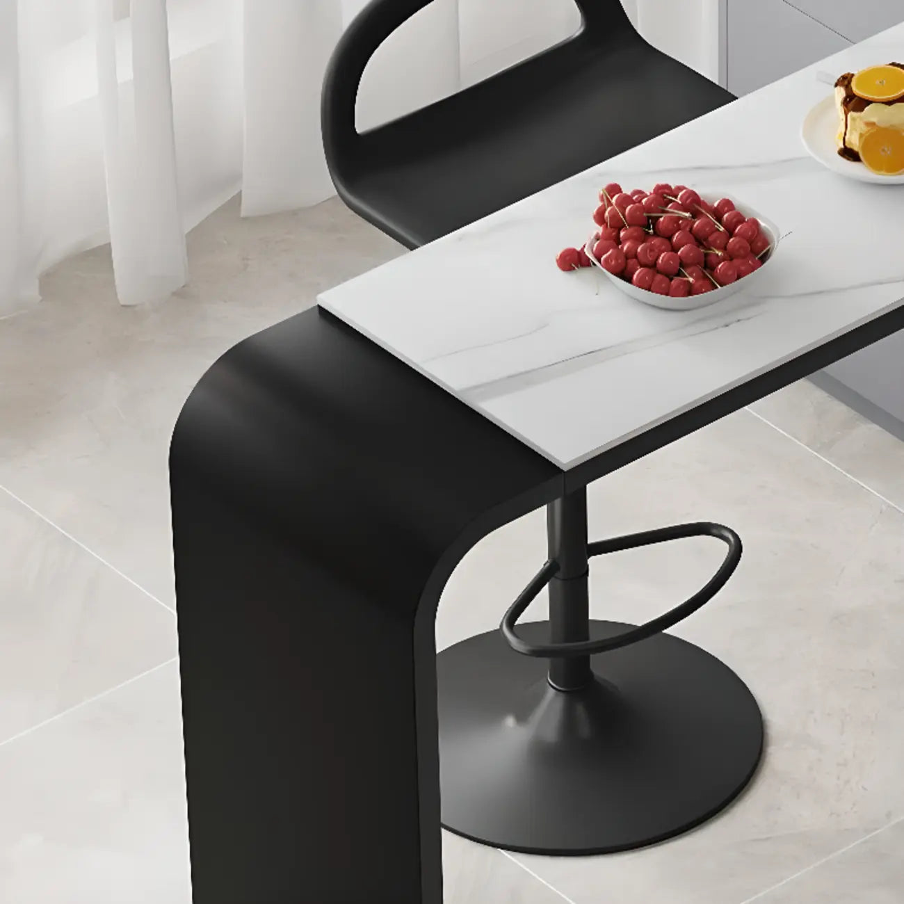 Nordic White Stone Sleek Bar Table with Glass Cabinet