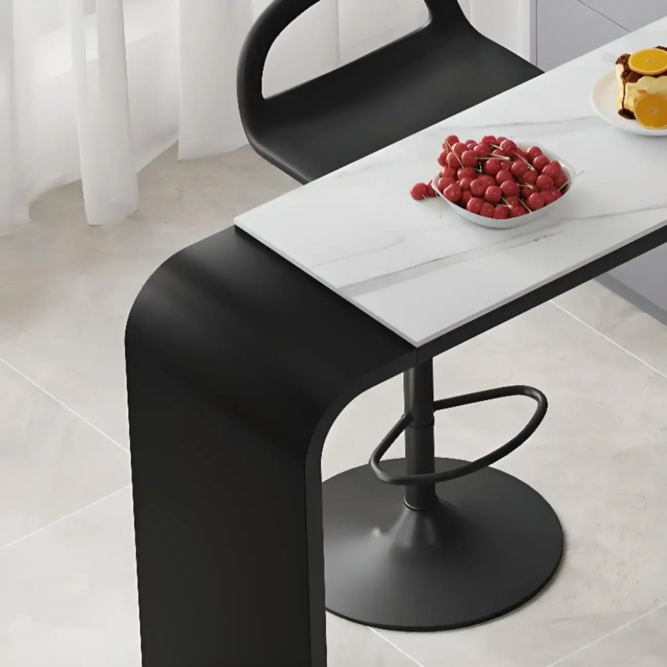 Nordic White Stone Sleek Bar Table with Glass Cabinet