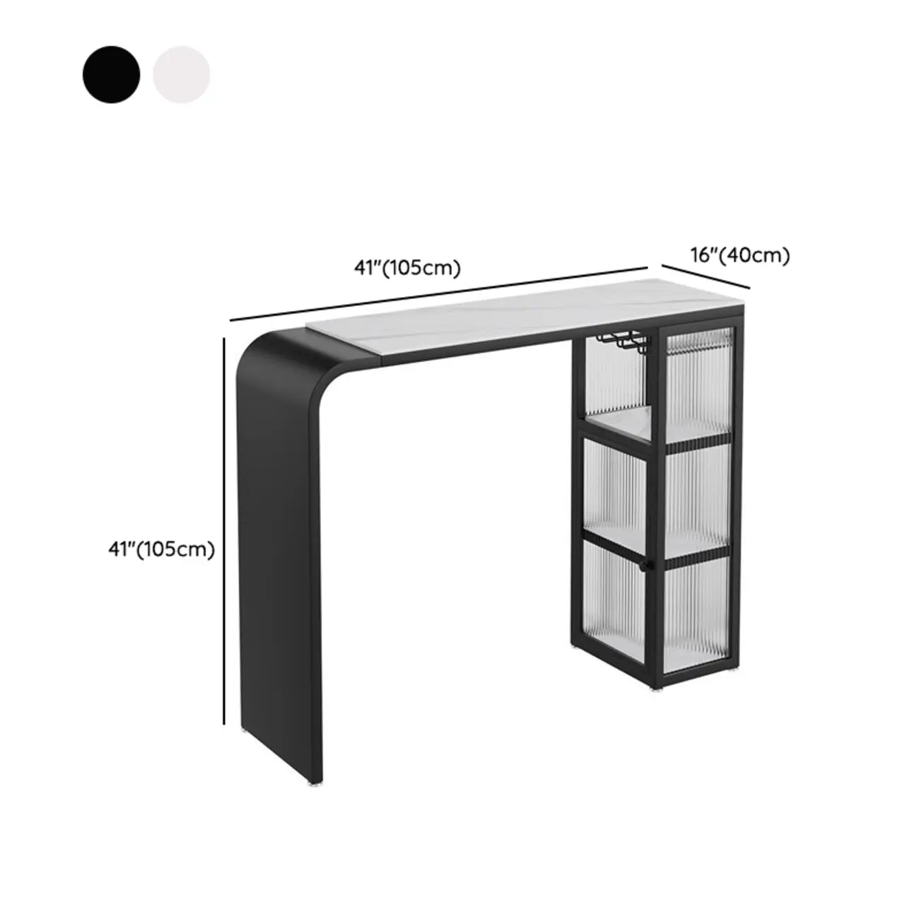 Nordic White Stone Sleek Bar Table with Glass Cabinet