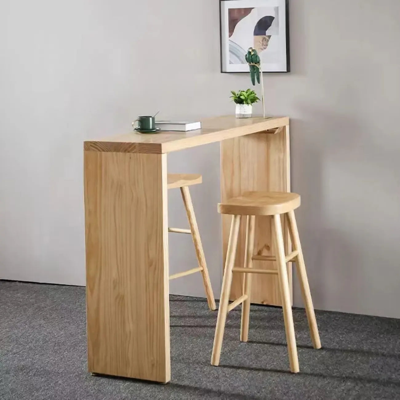Simplistic Wooden Narrow Bar Table with 3-Pieces for Café and Home