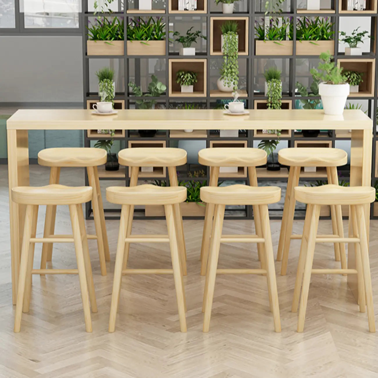 Simplistic Wooden Narrow Bar Table with 3-Pieces for Café and Home