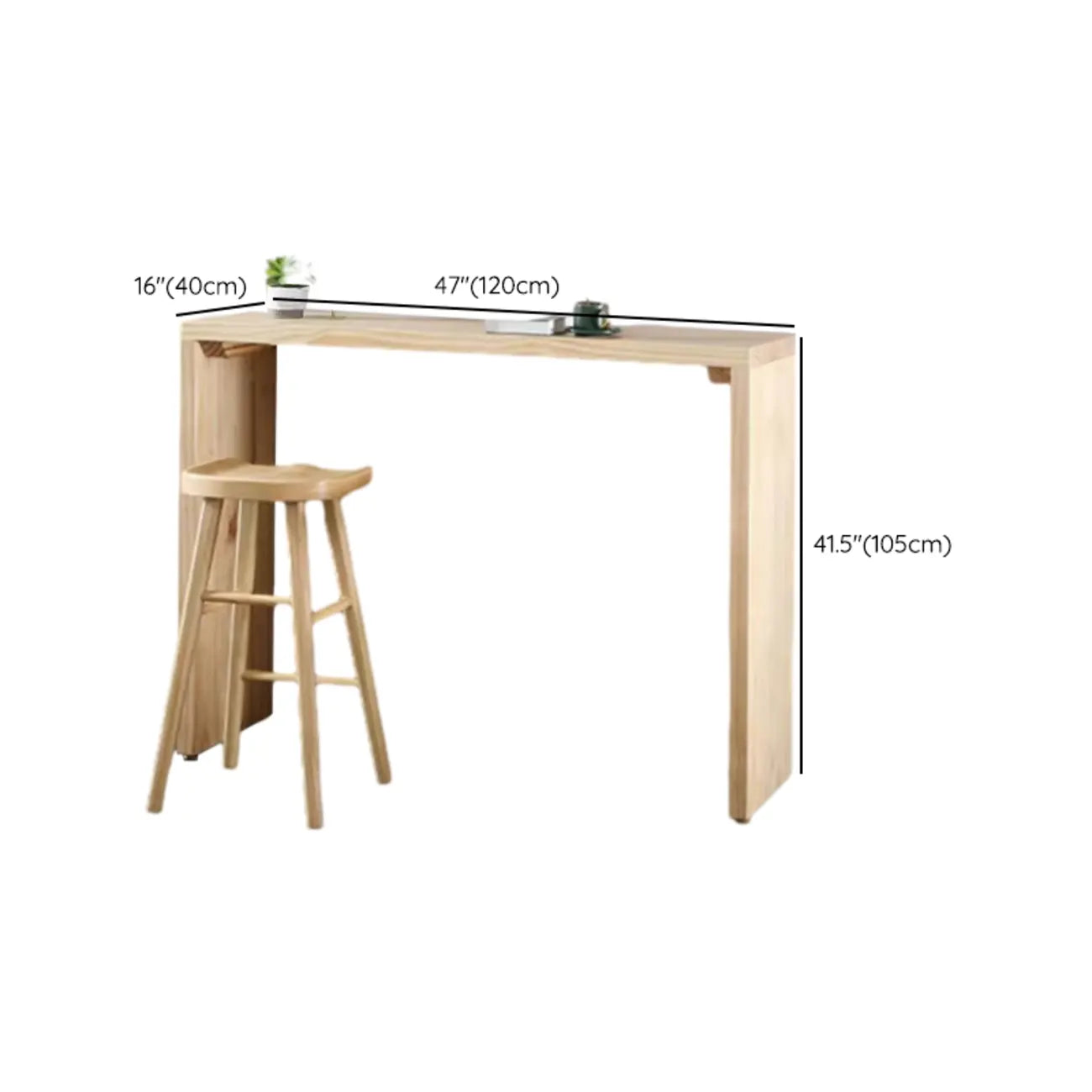 Simplistic Wooden Narrow Bar Table with 3-Pieces for Café and Home