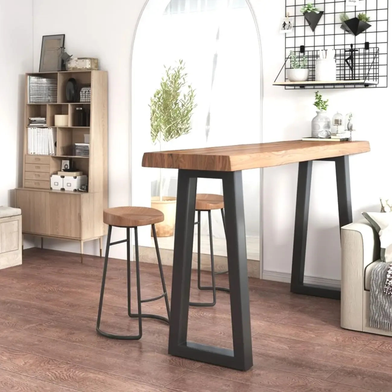 Rustic Wood Bar Table with Double Pedestal for Home Gatherings