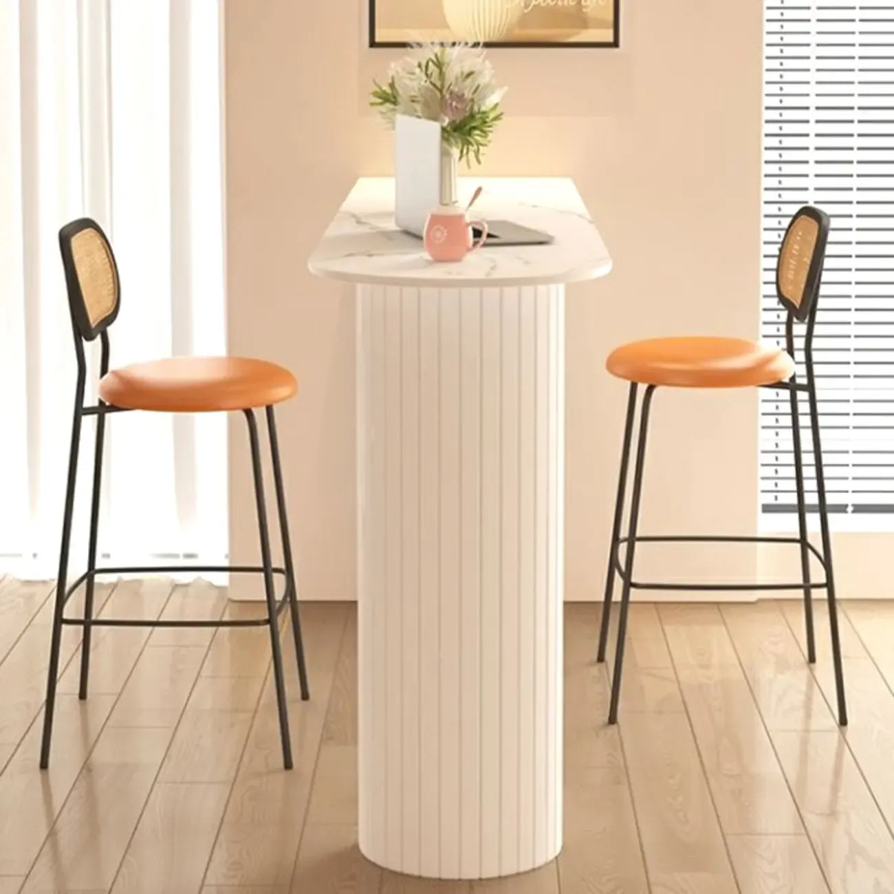 Modern Simple Bar Table with Stone Top in Beige for Home