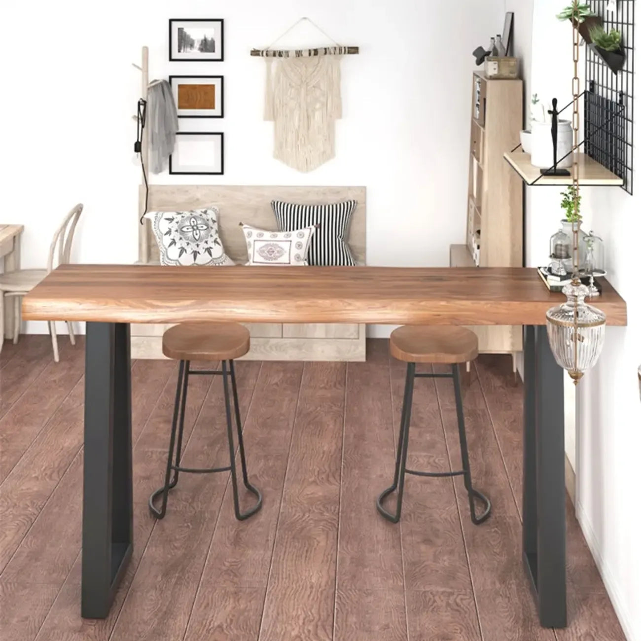 Rustic Wood Bar Table with Double Pedestal for Home Gatherings