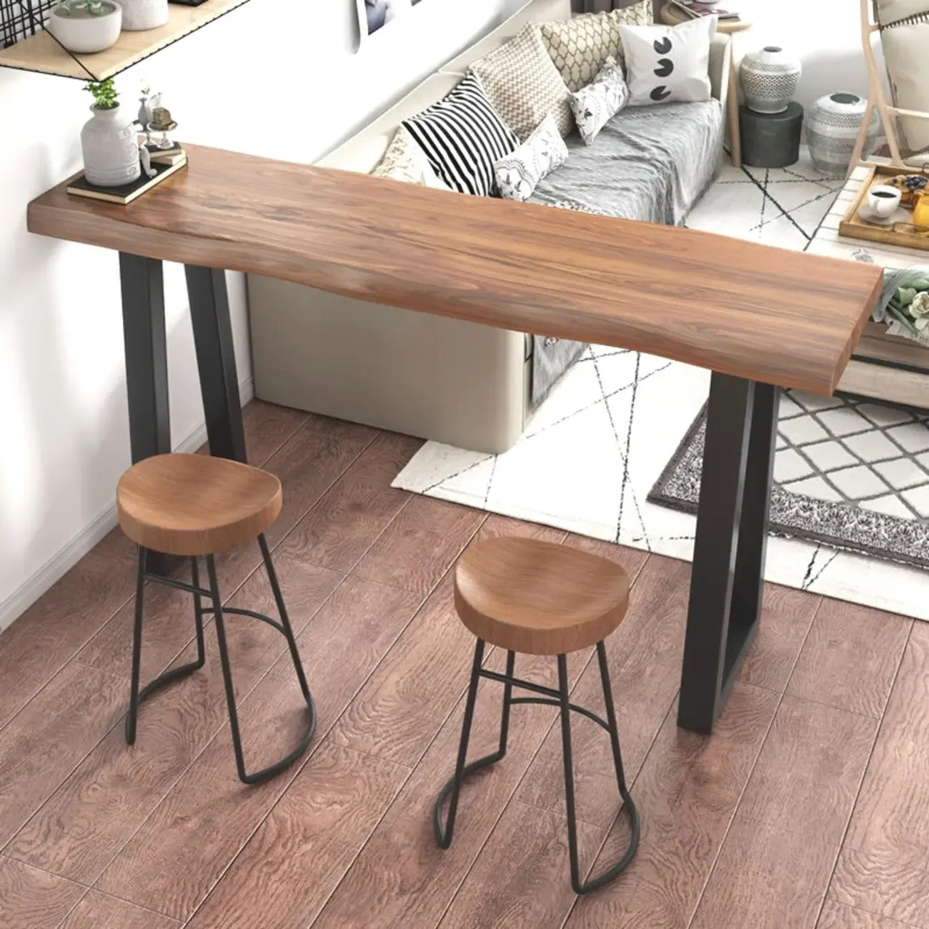 Rustic Wood Bar Table with Double Pedestal for Home Gatherings