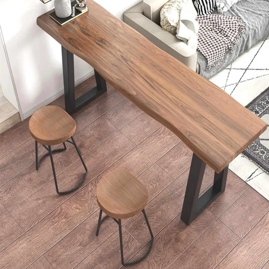 Rustic Wood Bar Table with Double Pedestal for Home Gatherings