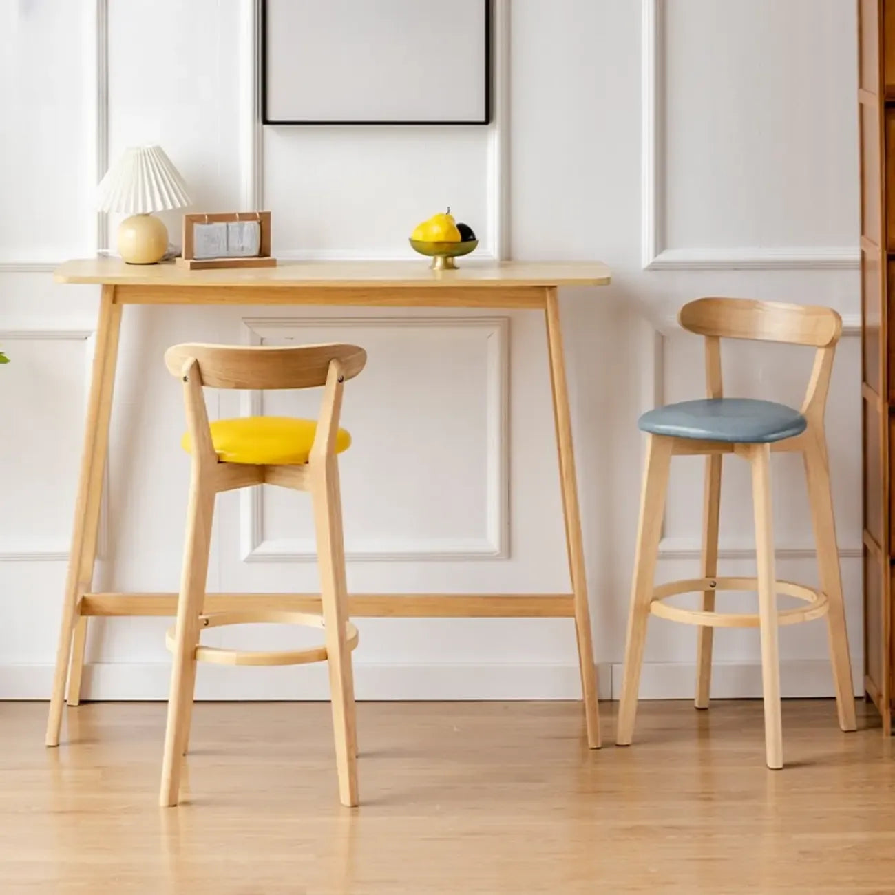 Nordic Wooden Rectangle Bar Table with Footresst for Living Room