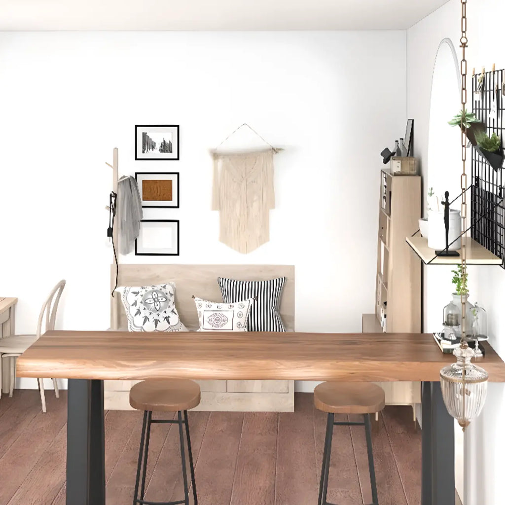 Rustic Wood Bar Table with Double Pedestal for Home Gatherings