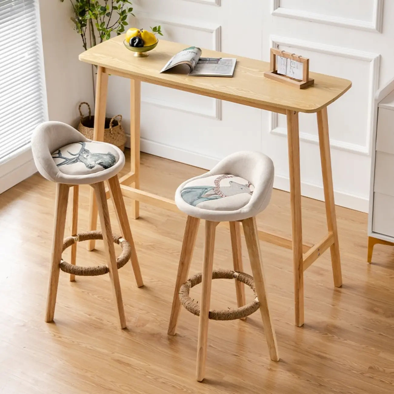 Nordic Wooden Rectangle Bar Table with Footresst for Living Room