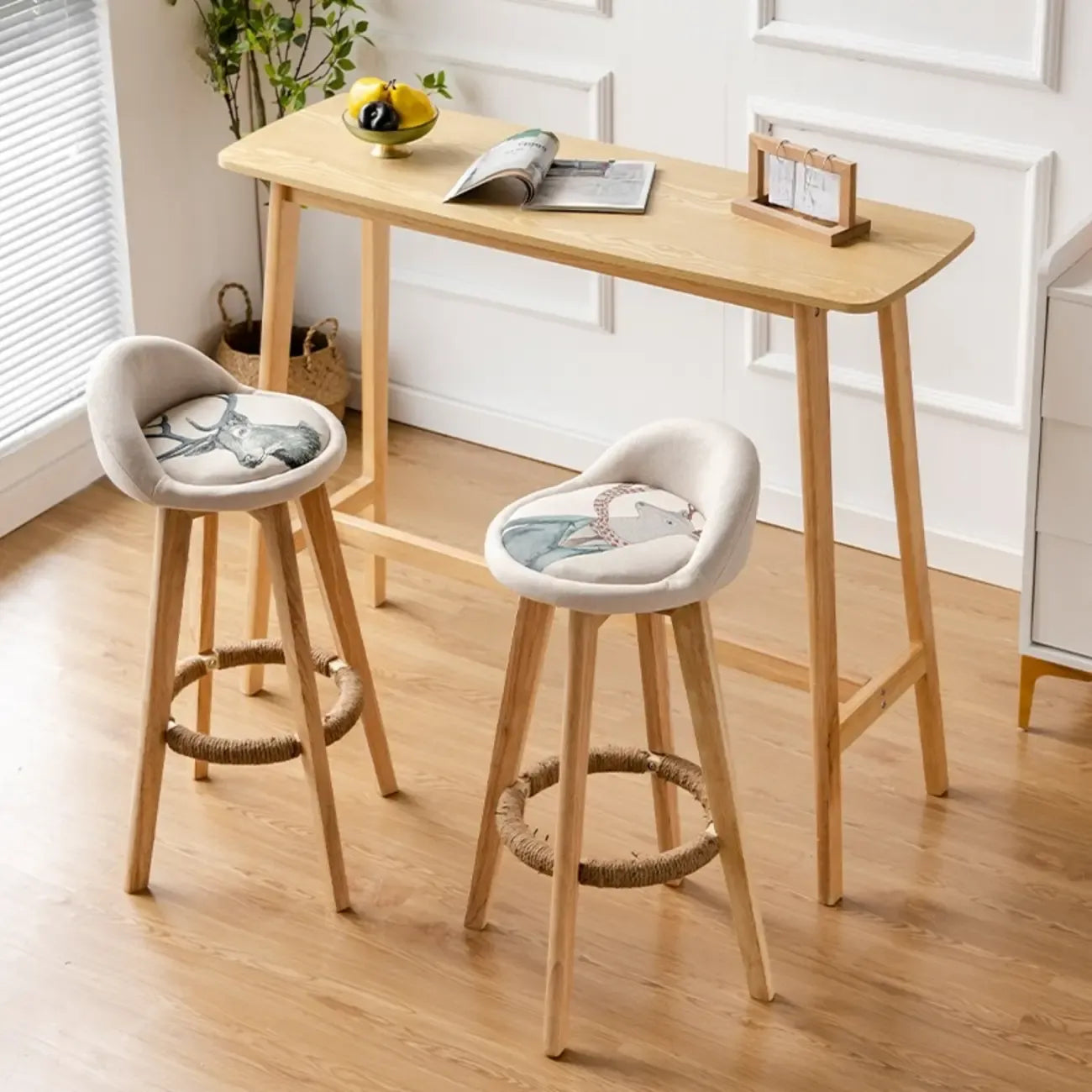 Nordic Wooden Rectangle Bar Table with Footresst for Living Room