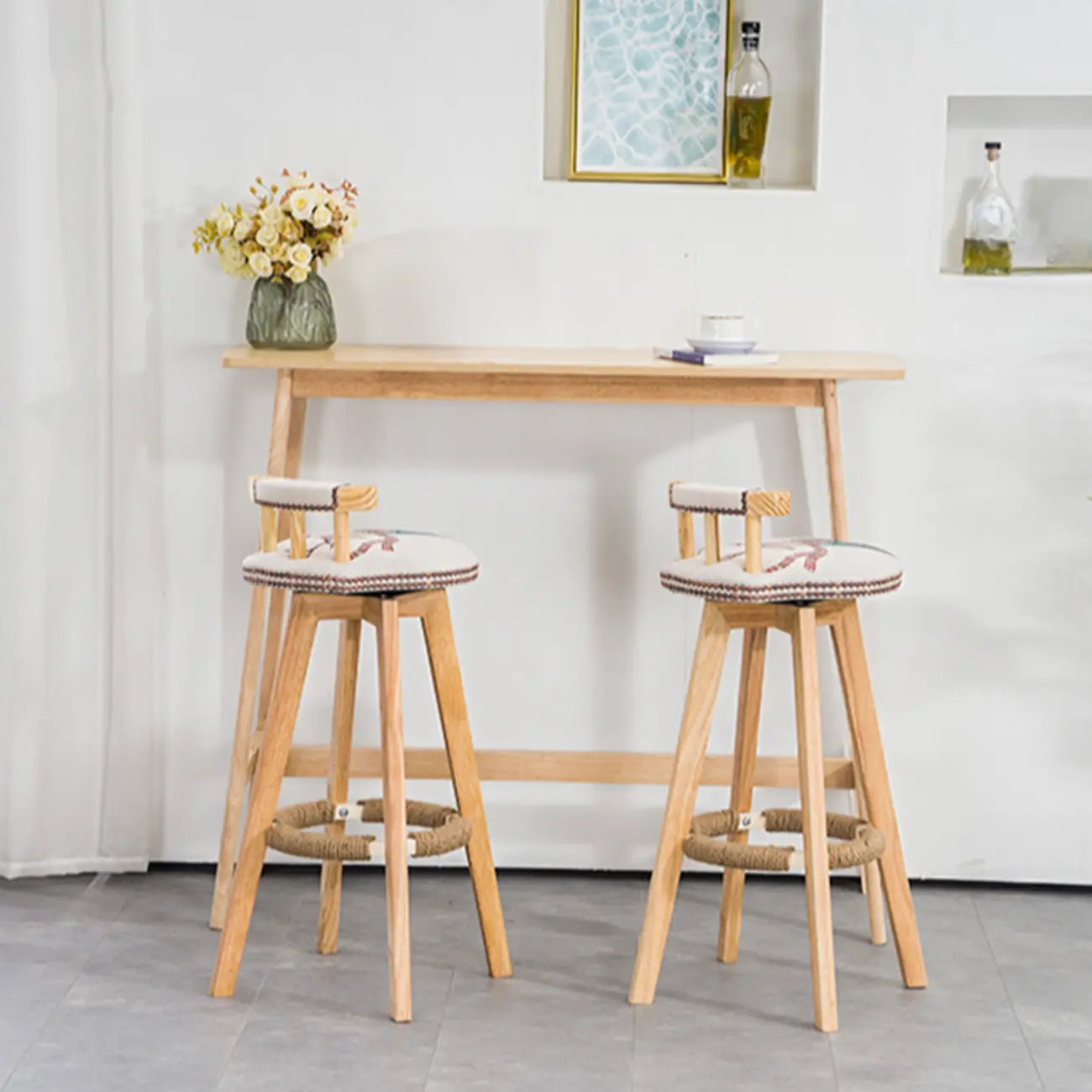 Nordic Wooden Rectangle Bar Table with Footresst for Living Room
