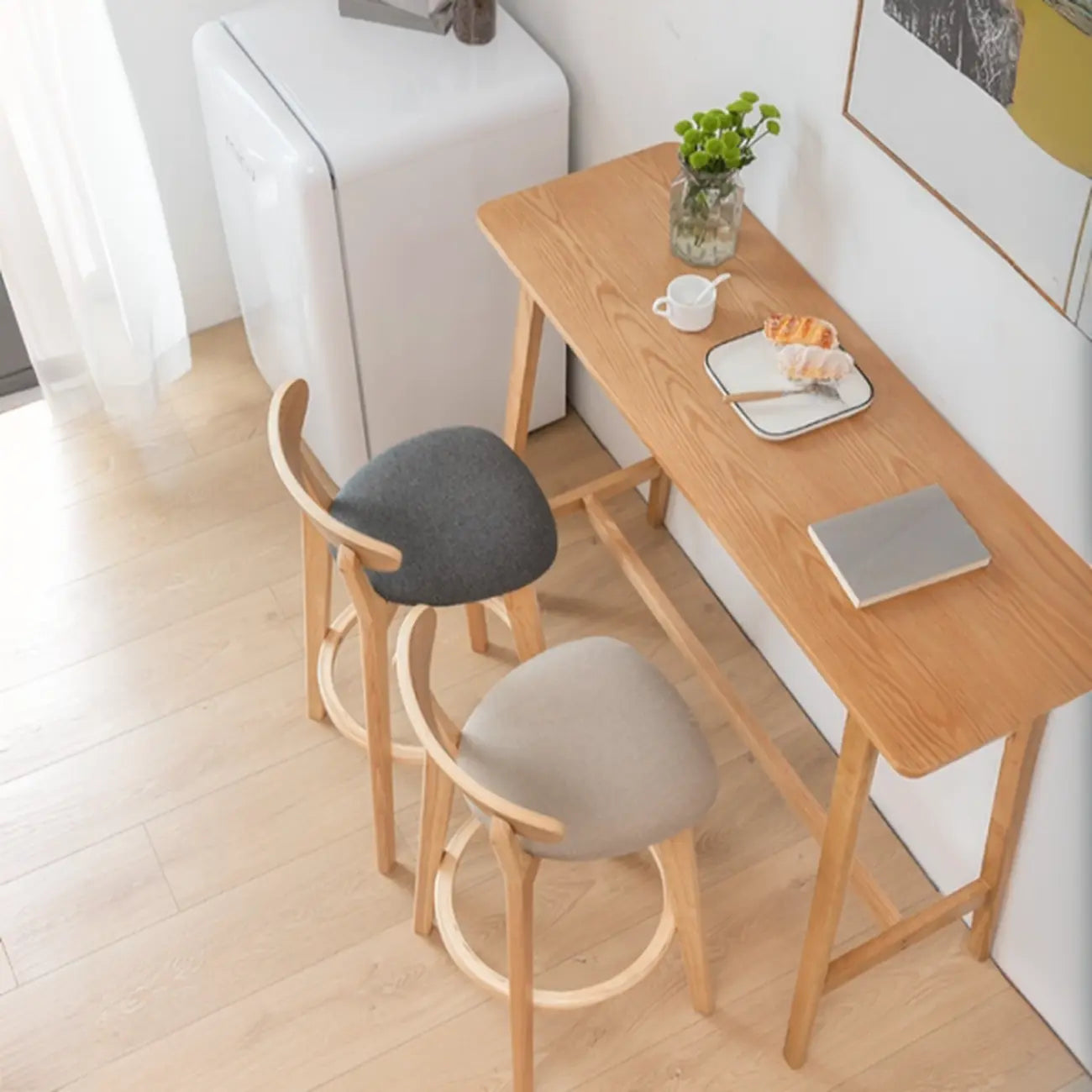 Nordic Wooden Rectangle Bar Table with Footresst for Living Room