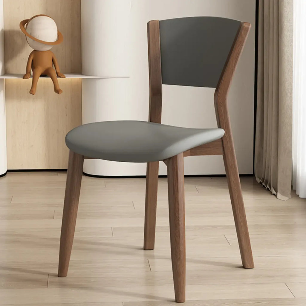 Simple Wooden Open Back Faux Leather Upholstered Dining Chair