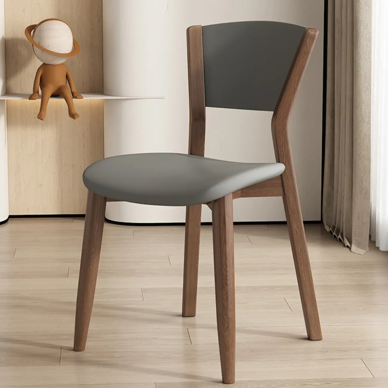 Simple Wooden Open Back Faux Leather Upholstered Dining Chair
