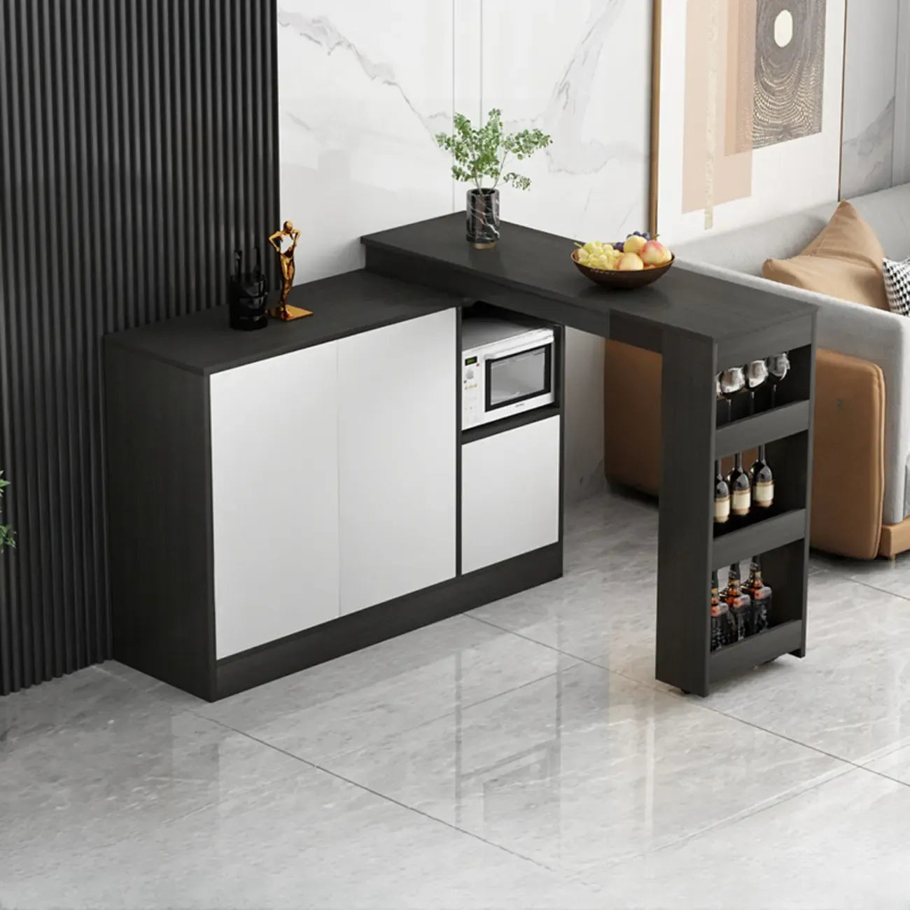 Modern Brown Counter Bar Table with Wine Cabinet Storage for Living Room