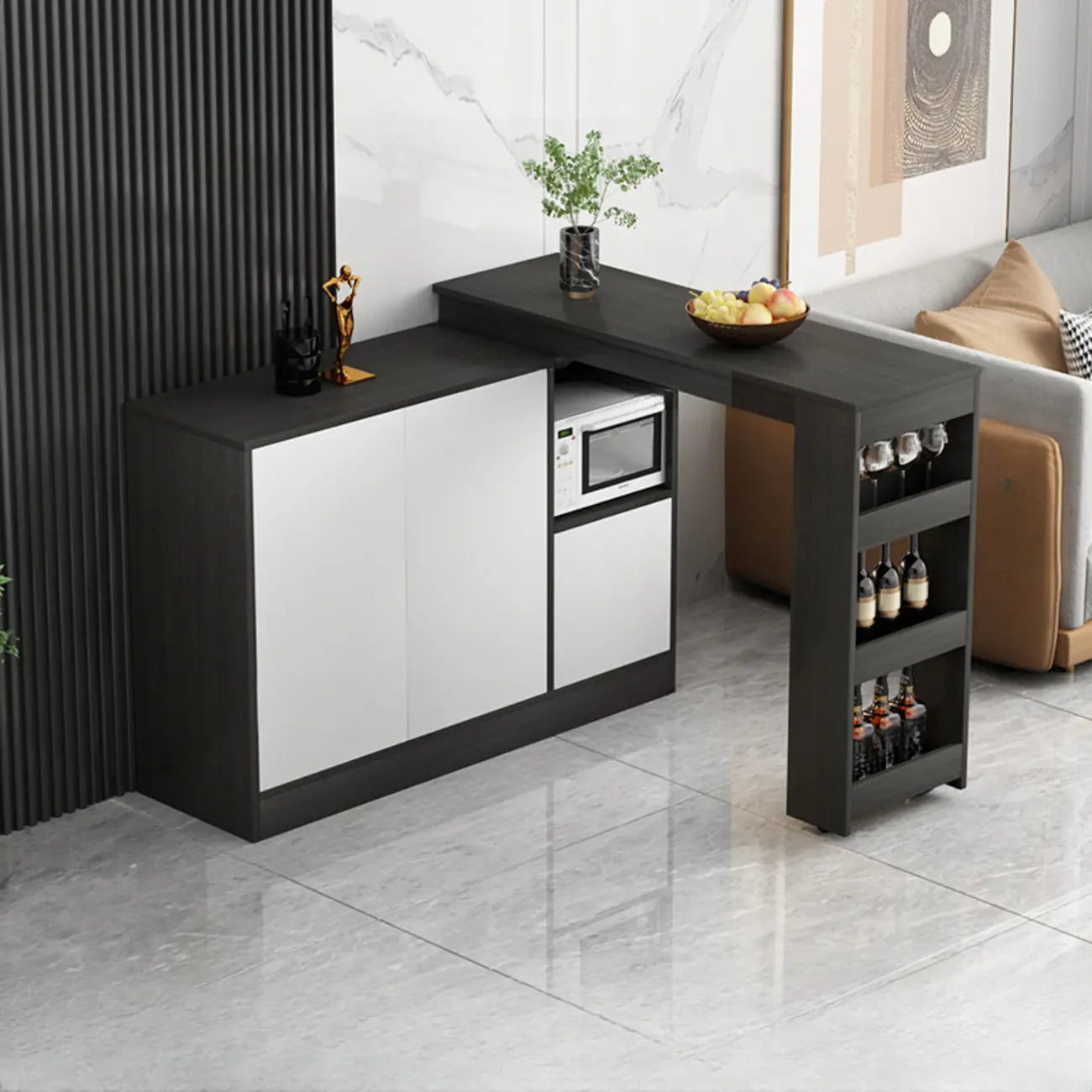 Modern Brown Counter Bar Table with Wine Cabinet Storage for Living Room