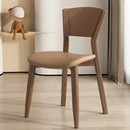 Simple Wooden Open Back Faux Leather Upholstered Dining Chair