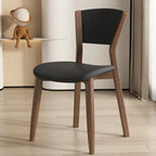 Simple Wooden Open Back Faux Leather Upholstered Dining Chair