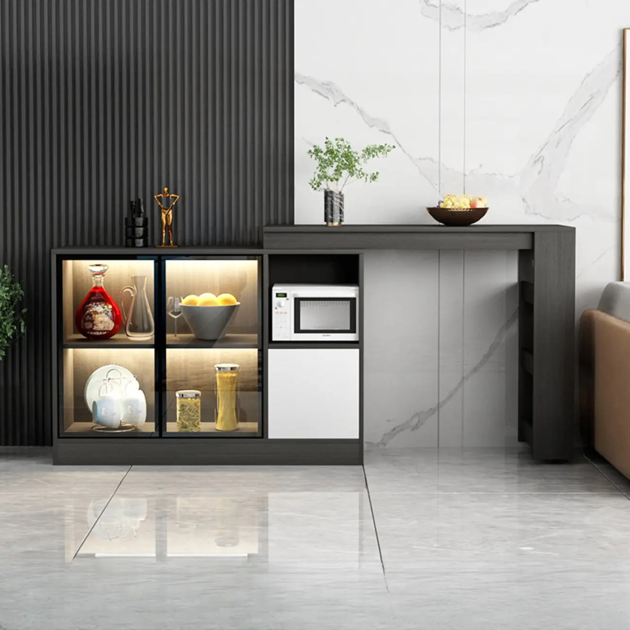 Modern Brown Counter Bar Table with Wine Cabinet Storage for Living Room