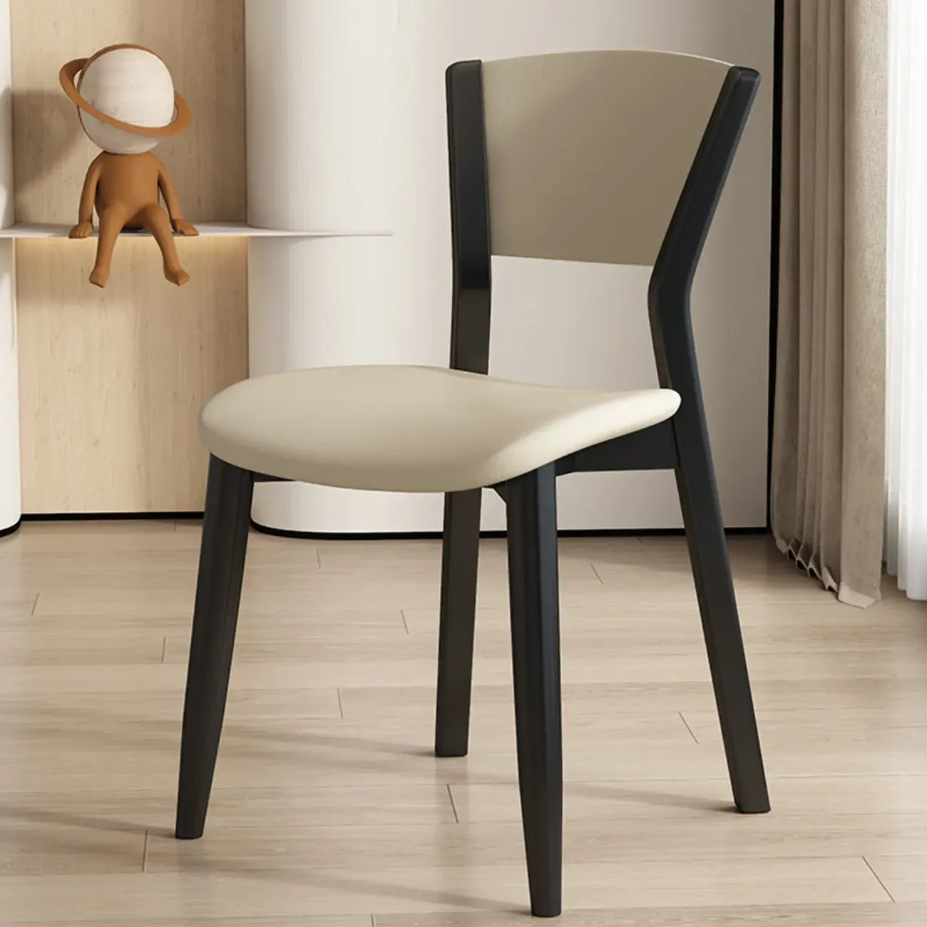 Simple Wooden Open Back Faux Leather Upholstered Dining Chair