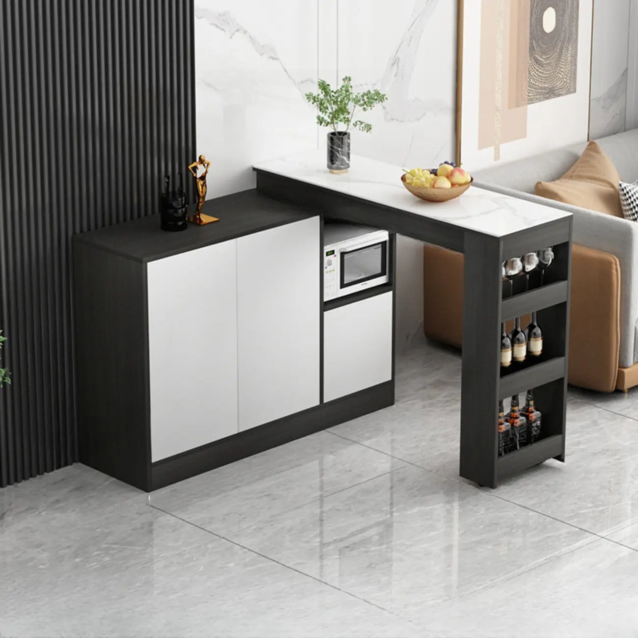 Modern Brown Counter Bar Table with Wine Cabinet Storage for Living Room