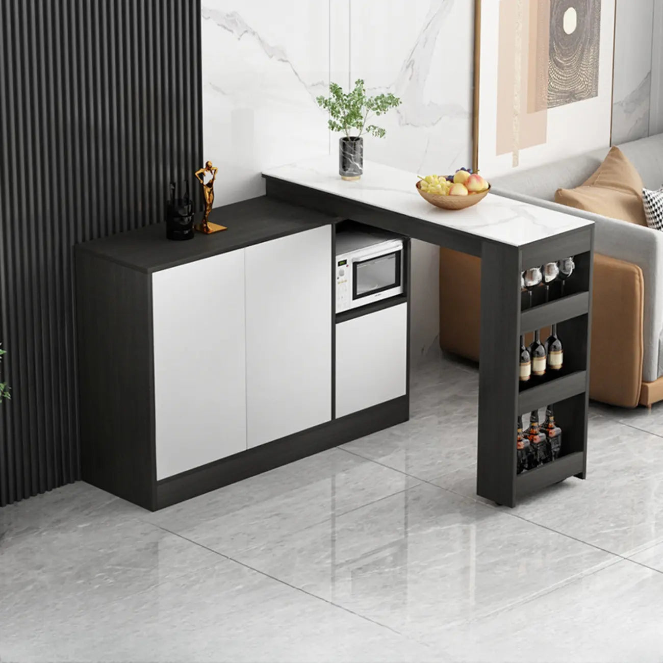 Modern Brown Counter Bar Table with Wine Cabinet Storage for Living Room