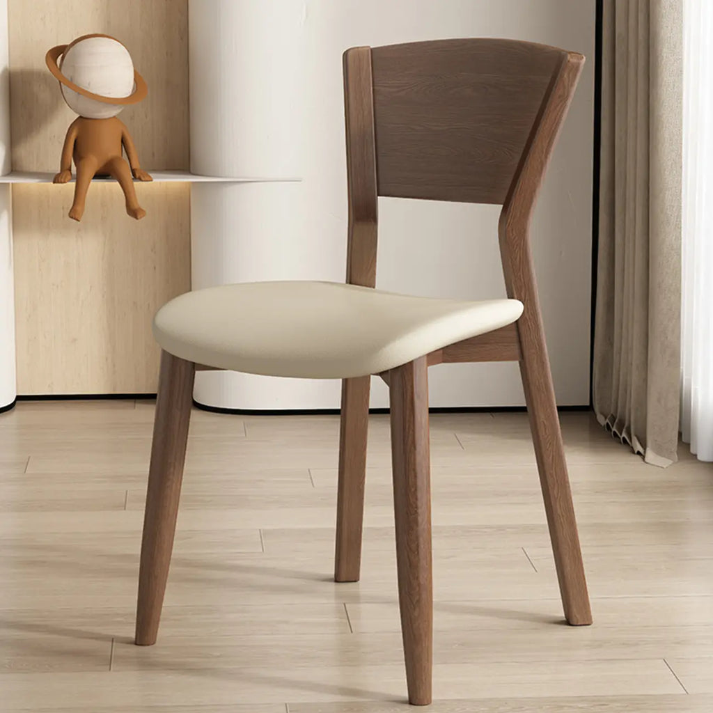 Simple Wooden Open Back Faux Leather Upholstered Dining Chair