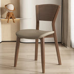 Simple Wooden Open Back Faux Leather Upholstered Dining Chair