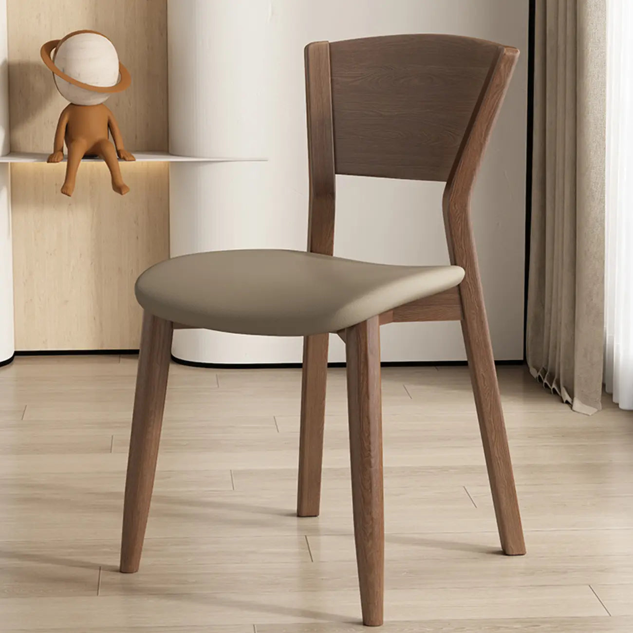 Simple Wooden Open Back Faux Leather Upholstered Dining Chair