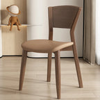 Simple Wooden Open Back Faux Leather Upholstered Dining Chair