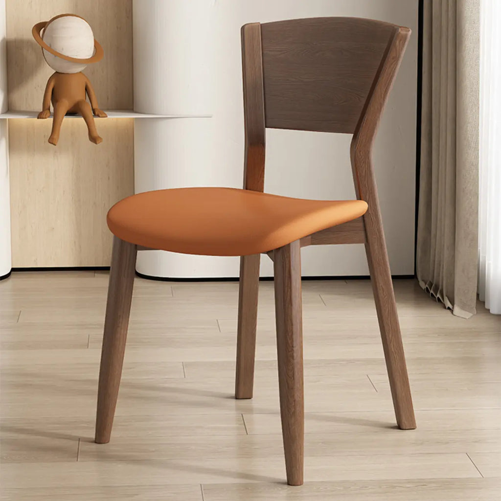 Simple Wooden Open Back Faux Leather Upholstered Dining Chair