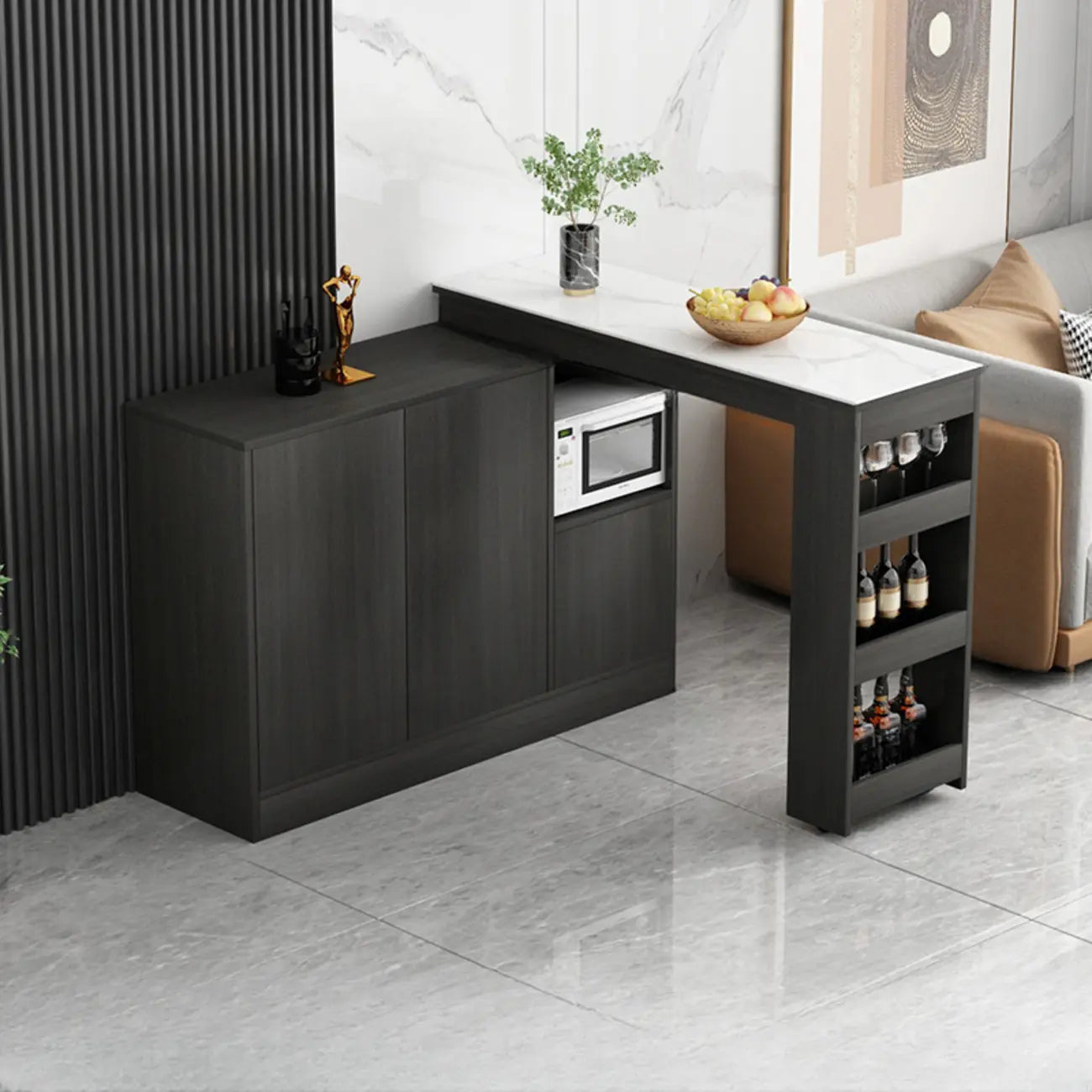 Modern Brown Counter Bar Table with Wine Cabinet Storage for Living Room
