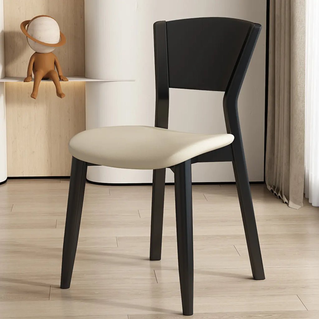 Simple Wooden Open Back Faux Leather Upholstered Dining Chair