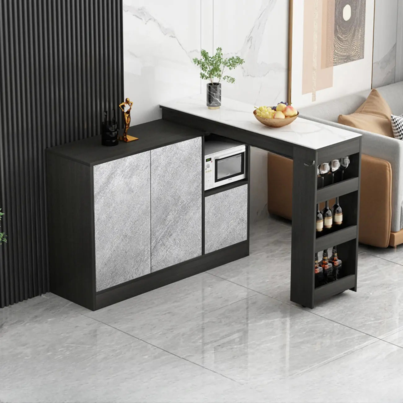 Modern Brown Counter Bar Table with Wine Cabinet Storage for Living Room