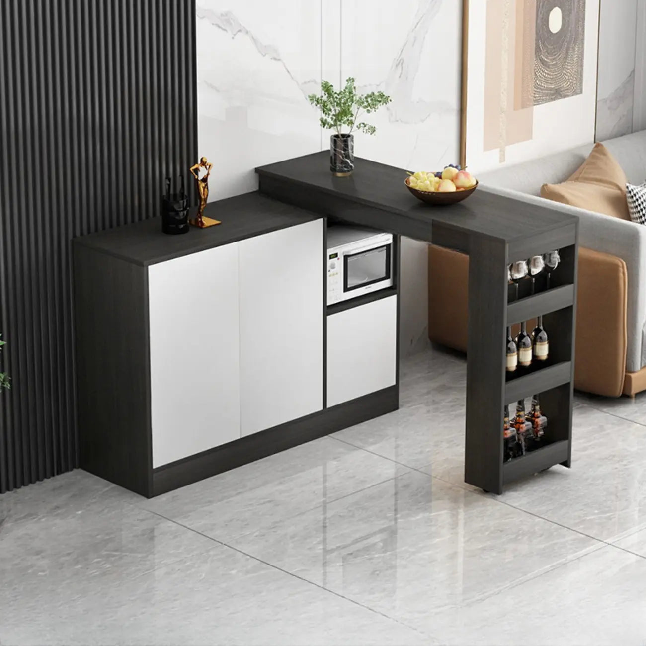 Modern Brown Counter Bar Table with Wine Cabinet Storage for Living Room