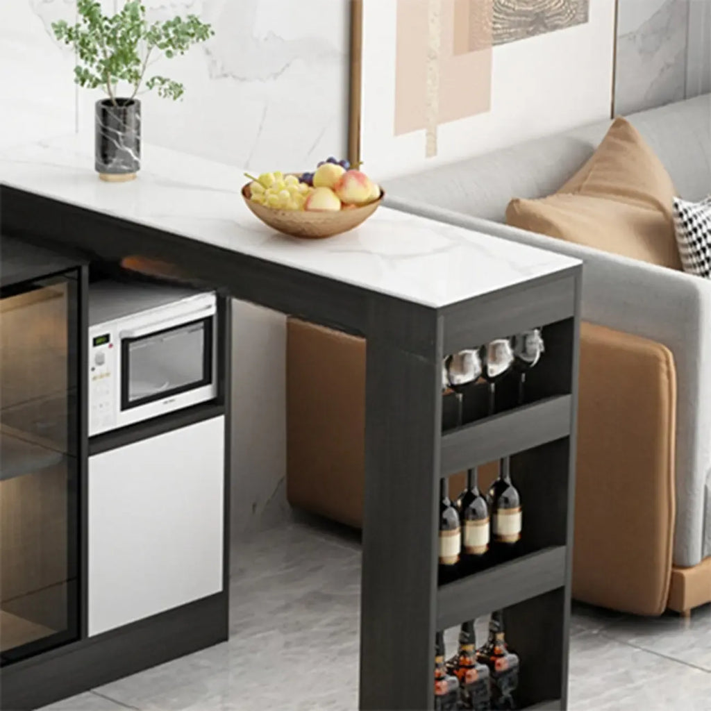 Modern Brown Counter Bar Table with Wine Cabinet Storage for Living Room